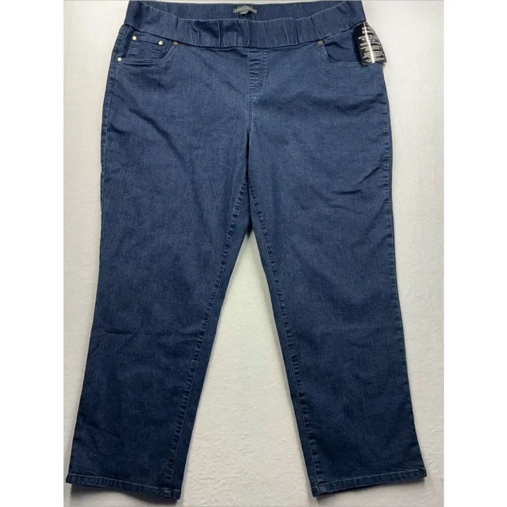 3For$20 Jessica London Women’s Dark Blue Stretch Pull-On Jeans size 28W